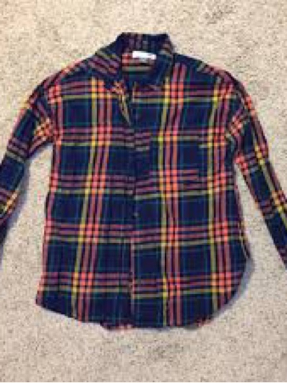 Old Navy Navy Plaid Button-Down Shirt with Red and Yellow Stripes